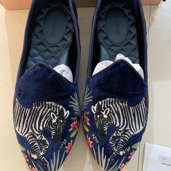 💙🦓NWT BIRDIES X MINTED embroidered velvet smoking slippers - zebra - Picture 4 of 7